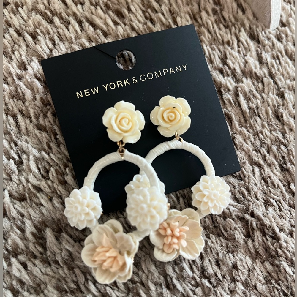 New York & Company Ivory Floral Earrings